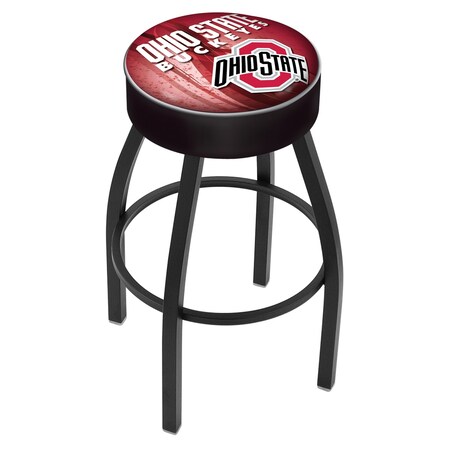 Holland Bar Stool Co 30" 4" Ohio State Cushion Seat, Blk Wrinkle Base Swivel Bar Stool L8B130OhioSt-D2